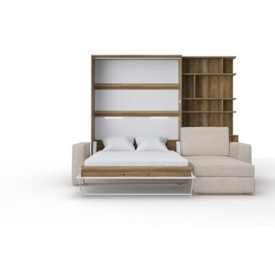MAXIMAHOUSE Lit escamotable Vertical Invento avec canapé d`Angle et la bibliothèque 140V LED (140×200) (Chêne Country/Blanc Matt+Sofa Beige/Marron Clair) - Publicité MAXIMAHOUSE Lit escamotable Vertical Invento avec canapé d`Angle et la bibliothèque 140V LED (140×200) (Chêne Country/Blanc Matt+Sofa Beige/Marron Clair) - Publicité