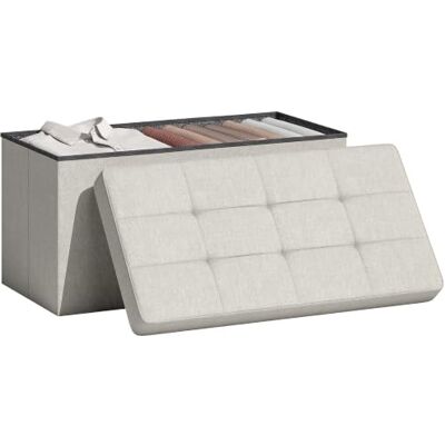 HOMCOM Banc de Rangement Pouf de Rangement 84L 76 x 38 x 38 cm Crème Pliable, Bout de Lit, Repose-Pieds, avec Couvercle, pour Couloir, Salon, Capitonnée - Publicité HOMCOM Banc de Rangement Pouf de Rangement 84L 76 x 38 x 38 cm Crème Pliable, Bout de Lit, Repose-Pieds, avec Couvercle, pour Couloir, Salon, Capitonnée - Publicité