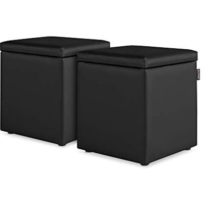 Happers Pack 2 Poufs Cube Rangement en Similicuir pour Salon ou Chambre Noir - Publicité Happers Pack 2 Poufs Cube Rangement en Similicuir pour Salon ou Chambre Noir - Publicité