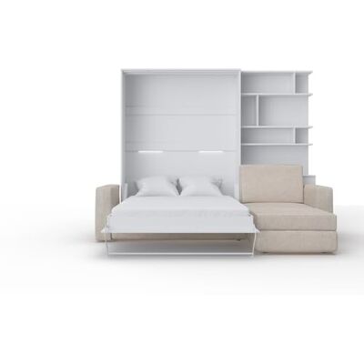 MAXIMAHOUSE Lit escamotable Vertical Invento avec canapé d`Angle et la bibliothèque 140V LED (140×200) (Blanc/Blanc Matt+Sofa Beige/Marron Clair) - Publicité MAXIMAHOUSE Lit escamotable Vertical Invento avec canapé d`Angle et la bibliothèque 140V LED (140×200) (Blanc/Blanc Matt+Sofa Beige/Marron Clair) - Publicité