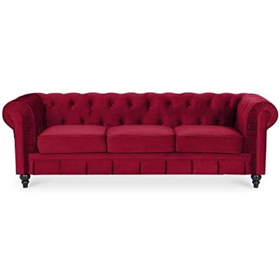 INTENSE DECO Altesse Canape Chesterfield Velours 3 Places Rouge - Publicité INTENSE DECO Altesse Canape Chesterfield Velours 3 Places Rouge - Publicité