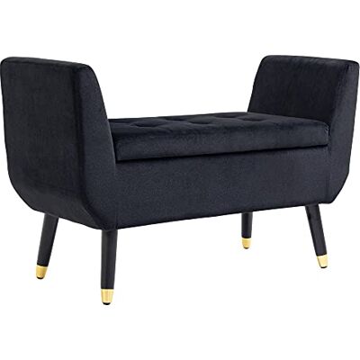 HOMCOM Banc de Rangement avec accoudoirs Aspect Velours Coffre avec Pieds en Bois pour Salon, Chambre à Coucher, Couloir 107 x 42 x 65 cm Noir - Publicité HOMCOM Banc de Rangement avec accoudoirs Aspect Velours Coffre avec Pieds en Bois pour Salon, Chambre à Coucher, Couloir 107 x 42 x 65 cm Noir - Publicité