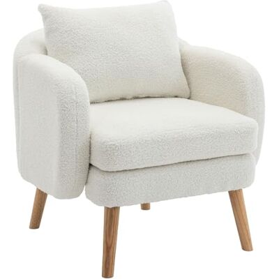 Merax Fauteuil en velours Teddy avec coussin, fauteuil lounge avec accoudoirs, pieds en bois, moderne, canapé de relaxation, fauteuil rembourré, pour salon, salle de lecture, blanc - Publicité Merax Fauteuil en velours Teddy avec coussin, fauteuil lounge avec accoudoirs, pieds en bois, moderne, canapé de relaxation, fauteuil rembourré, pour salon, salle de lecture, blanc - Publicité