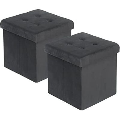 WOLTU Lot de 2 Tabourets Pouf Pliable, Coffre de Rangement Cubique en Velours, 37,5x37,5x38cm, Gris - Publicité WOLTU Lot de 2 Tabourets Pouf Pliable, Coffre de Rangement Cubique en Velours, 37,5x37,5x38cm, Gris - Publicité