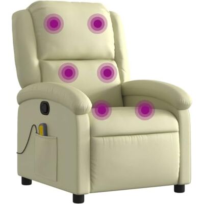 vidaXL Fauteuil de Massage Inclinable, Chaise de Relaxation avec Dossier et Repose-Pied Réglables, Siège Électrique de Salon, Moderne, Crème Cuir Véritable - Publicité vidaXL Fauteuil de Massage Inclinable, Chaise de Relaxation avec Dossier et Repose-Pied Réglables, Siège Électrique de Salon, Moderne, Crème Cuir Véritable - Publicité