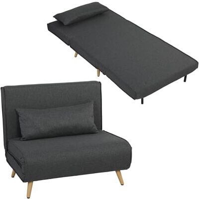 HOMCOM Fauteuil Convertible 1 Place, Fauteuil-lit chauffeuse 3 en 1 avec Dossier réglable, Oreiller, siège rembourré, Tissu en Lin, canapé-lit pour invités, Salon, Charge 120 Kg, 190/78 x 94 cm, Gris - Publicité HOMCOM Fauteuil Convertible 1 Place, Fauteuil-lit chauffeuse 3 en 1 avec Dossier réglable, Oreiller, siège rembourré, Tissu en Lin, canapé-lit pour invités, Salon, Charge 120 Kg, 190/78 x 94 cm, Gris - Publicité