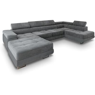 Masseno Canapé d'angle CASONE R-S avec Fonction Couchage Forme en U, Glamour, avec Coffre de Rangement, Ensemble canapé de Salon Gris - Publicité Masseno Canapé d'angle CASONE R-S avec Fonction Couchage Forme en U, Glamour, avec Coffre de Rangement, Ensemble canapé de Salon Gris - Publicité