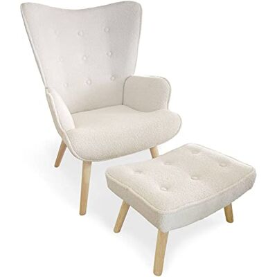 Menzzo Fauteuil scandinave avec Pouf LYLOU en Tissu Bouclette crème – Fauteuil Relax avec Repose-Pieds – Style Nordique Cosy & Confortable - Publicité Menzzo Fauteuil scandinave avec Pouf LYLOU en Tissu Bouclette crème – Fauteuil Relax avec Repose-Pieds – Style Nordique Cosy & Confortable - Publicité
