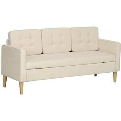 HOMCOM Canapé 3 Places en Flanelle Neige 166,5 cm, Canapé Moderne, Rangement Caché, Dossier Capitonné, Assise et Accoudoirs Rembourrés, Pieds en Bois d'Hévéa, pour Salon, Chambre, Petit Espace, Crème - Publicité HOMCOM Canapé 3 Places en Flanelle Neige 166,5 cm, Canapé Moderne, Rangement Caché, Dossier Capitonné, Assise et Accoudoirs Rembourrés, Pieds en Bois d'Hévéa, pour Salon, Chambre, Petit Espace, Crème - Publicité