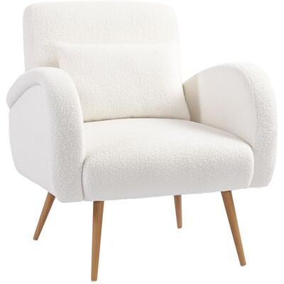 HOMCOM Fauteuil rembourré avec accoudoirs, coussin lombaire, fauteuil de lecture, fauteuil de relaxation avec pieds en métal, aspect polaire, fauteuil rembourré pour chambre à coucher, salon, blanc - Publicité HOMCOM Fauteuil rembourré avec accoudoirs, coussin lombaire, fauteuil de lecture, fauteuil de relaxation avec pieds en métal, aspect polaire, fauteuil rembourré pour chambre à coucher, salon, blanc - Publicité