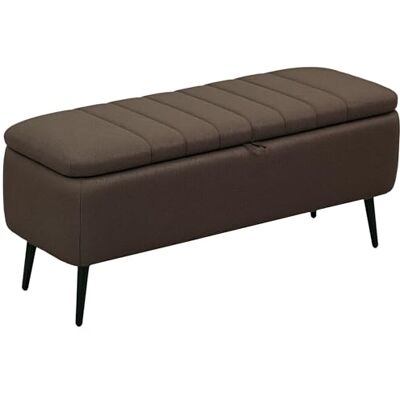 HOMCOM Pouf de rangement rectangulaire avec dessus rabattable, banc rembourré en tissu aspect lin avec pieds en acier pour salon, chambre à coucher, marron foncé - Publicité HOMCOM Pouf de rangement rectangulaire avec dessus rabattable, banc rembourré en tissu aspect lin avec pieds en acier pour salon, chambre à coucher, marron foncé - Publicité