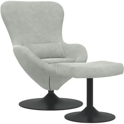 Fauteuil en velours gris clair avec repose-pieds - Mobilier de salon - Publicité Fauteuil en velours gris clair avec repose-pieds - Mobilier de salon - Publicité