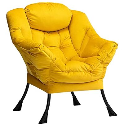 HollyHOME Fauteuil Salon Velours Fauteuil D'appoint Relax Chaise Fauteuils de Lecture Fauteuils Scandinave Chambre en Acier, Jaune - Publicité HollyHOME Fauteuil Salon Velours Fauteuil D'appoint Relax Chaise Fauteuils de Lecture Fauteuils Scandinave Chambre en Acier, Jaune - Publicité