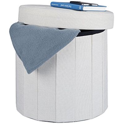 Relaxdays Tabouret avec rangement pouf rond pliant pliable rembourré couvercle repose-pieds HxlxP: 38x38x38 cm, crème - Publicité Relaxdays Tabouret avec rangement pouf rond pliant pliable rembourré couvercle repose-pieds HxlxP: 38x38x38 cm, crème - Publicité