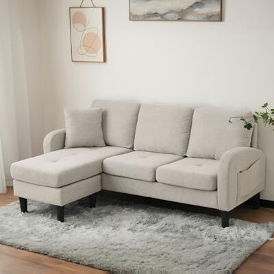 Merax Canapé d'angle, 166 x 118 x 77 cm, en forme de L, avec ottoman, avec pieds en plastique, tissu en lin, beige - Publicité Merax Canapé d'angle, 166 x 118 x 77 cm, en forme de L, avec ottoman, avec pieds en plastique, tissu en lin, beige - Publicité