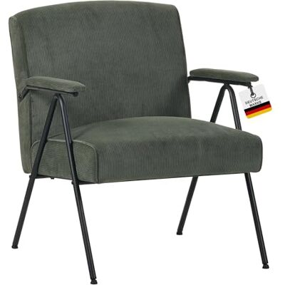 Albatros Stanford Fauteuil design vintage Mid Century moderne de qualité supérieure en tissu côtelé vert avec noyau à ressorts très confortable, fauteuil de relaxation pour salon, chambre à coucher - Publicité Albatros Stanford Fauteuil design vintage Mid Century moderne de qualité supérieure en tissu côtelé vert avec noyau à ressorts très confortable, fauteuil de relaxation pour salon, chambre à coucher - Publicité