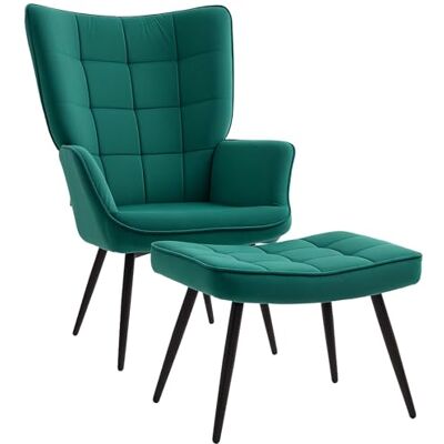 HOMCOM Fauteuil Relax avec Repose-Pieds Assorti Style scandinave piètement métal Noir revêtement Aspect Velours Vert - Publicité HOMCOM Fauteuil Relax avec Repose-Pieds Assorti Style scandinave piètement métal Noir revêtement Aspect Velours Vert - Publicité