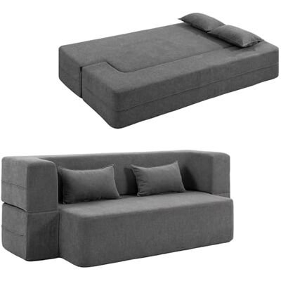 HOMCOM Canapé convertible 2 places, canapé-lit en chenille 203 cm, assise et accoudoirs larges, 2 coussins, entièrement compressé, pour salon, petit espace, charge 360kg, aucun assemblage requis, gris - Publicité HOMCOM Canapé convertible 2 places, canapé-lit en chenille 203 cm, assise et accoudoirs larges, 2 coussins, entièrement compressé, pour salon, petit espace, charge 360kg, aucun assemblage requis, gris - Publicité