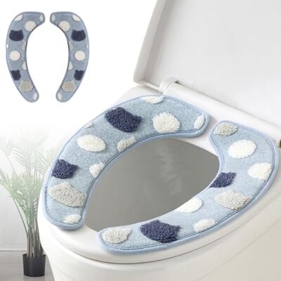 Iensen Housse de siège de toilette épaisse et chaude – Coussin lavable et réutilisable avec dos adhésif TPR et motif décoratif pour plus de confort et d'isolation (bleu) - Publicité Iensen Housse de siège de toilette épaisse et chaude – Coussin lavable et réutilisable avec dos adhésif TPR et motif décoratif pour plus de confort et d'isolation (bleu) - Publicité