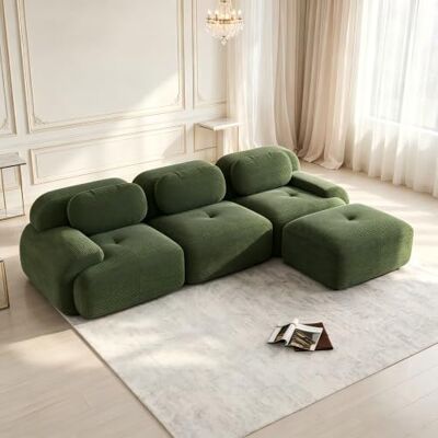 VILUXE Canapé 3 places avec tabouret en velours côtelé vert Canapé modulaire avec tabouret, tissu velours côtelé mousse 32D, salon, chambre à coucher, home cinéma, familles et invités - Publicité VILUXE Canapé 3 places avec tabouret en velours côtelé vert Canapé modulaire avec tabouret, tissu velours côtelé mousse 32D, salon, chambre à coucher, home cinéma, familles et invités - Publicité