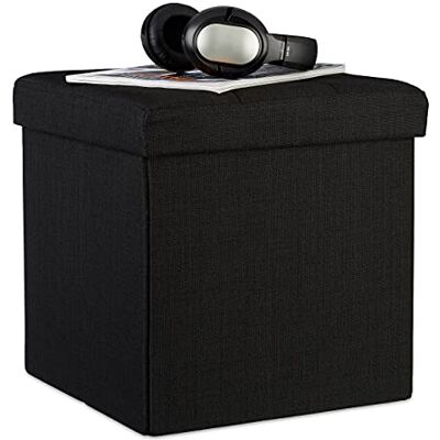Relaxdays Tabouret Pliant en Lin Pouf de Rangement Pliable Repose-Pieds de Stockage carré 38 x 38 x 38 cm, Noir - Publicité Relaxdays Tabouret Pliant en Lin Pouf de Rangement Pliable Repose-Pieds de Stockage carré 38 x 38 x 38 cm, Noir - Publicité