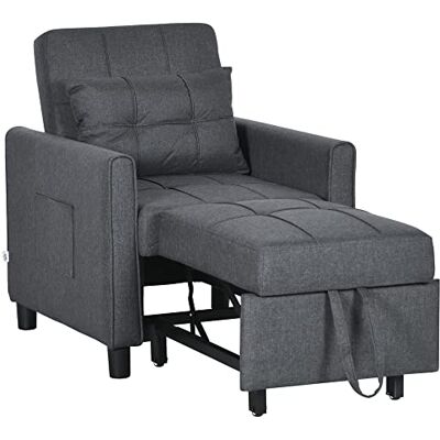 HOMCOM Fauteuil Convertible 1 Place 3 en 1 avec Dossier réglable 3 Positions, Oreiller Inclus, 2 Poches latérales, canapé-lit 1 Place pour Bureau, invités, Salon, Gris - Publicité HOMCOM Fauteuil Convertible 1 Place 3 en 1 avec Dossier réglable 3 Positions, Oreiller Inclus, 2 Poches latérales, canapé-lit 1 Place pour Bureau, invités, Salon, Gris - Publicité