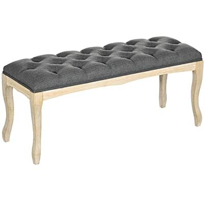 HOMCOM Banc Banquette capitonnée Style Classique 110 cm Bout de lit Rembourrée en Lin piètement Bois hévéa sculpté Lin Gris - Publicité HOMCOM Banc Banquette capitonnée Style Classique 110 cm Bout de lit Rembourrée en Lin piètement Bois hévéa sculpté Lin Gris - Publicité