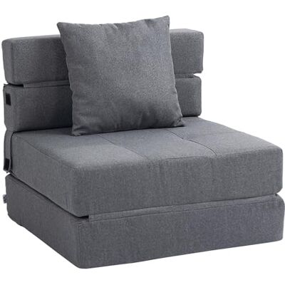 HOMCOM Fauteuil Convertible 1 Place Coussin Déhoussable 120 kg Gris Foncé Fauteuil Lit Chauffeuse 1 Place, Chaise de Sol, pour Invités, Salon, Charge 120 kg - Publicité HOMCOM Fauteuil Convertible 1 Place Coussin Déhoussable 120 kg Gris Foncé Fauteuil Lit Chauffeuse 1 Place, Chaise de Sol, pour Invités, Salon, Charge 120 kg - Publicité