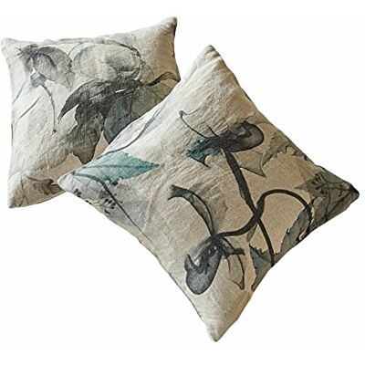 Loberon Forsyth Lot de 2 Housses de Coussins Tissu en Lin Naturel Bel imprimé Floral Aquarelle, Vert/Lin - Publicité Loberon Forsyth Lot de 2 Housses de Coussins Tissu en Lin Naturel Bel imprimé Floral Aquarelle, Vert/Lin - Publicité