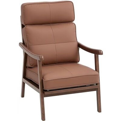 HOMCOM Fauteuil de salon Fauteuil de salon en PU avec structure en bois Coussins épais et rembourrés Dossier haut Charge 150 kg Fauteuil de lecture pour salon Chambre à coucher Marron et bois de noyer - Publicité HOMCOM Fauteuil de salon Fauteuil de salon en PU avec structure en bois Coussins épais et rembourrés Dossier haut Charge 150 kg Fauteuil de lecture pour salon Chambre à coucher Marron et bois de noyer - Publicité