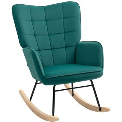 HOMCOM Fauteuil à Bascule, Rocking Chair, revêtement en Velours, Chaise à Bascule, Structure en Acier, Pieds en Bois Massif, Vert foncé - Publicité HOMCOM Fauteuil à Bascule, Rocking Chair, revêtement en Velours, Chaise à Bascule, Structure en Acier, Pieds en Bois Massif, Vert foncé - Publicité