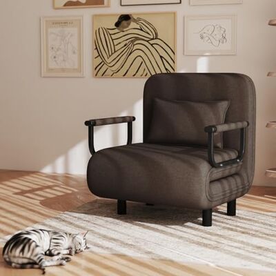 Fabulcozy Chauffeuse Canapé-lit Fauteuil Convertible Grand Confort Coussin Accoudoirs Métal 60L x 68I x 85H cm(Marron) - Publicité Fabulcozy Chauffeuse Canapé-lit Fauteuil Convertible Grand Confort Coussin Accoudoirs Métal 60L x 68I x 85H cm(Marron) - Publicité