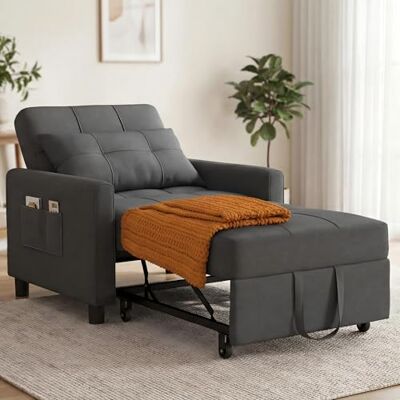 Xbro Fauteuil Chauffeuse 1 Place,3 en 1 Convertible Fauteuil-lit avec Fonction Lit avec Coussin et Sac, pour Petit Appartement (Gris foncé) - Publicité Xbro Fauteuil Chauffeuse 1 Place,3 en 1 Convertible Fauteuil-lit avec Fonction Lit avec Coussin et Sac, pour Petit Appartement (Gris foncé) - Publicité