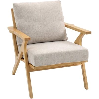 HOMCOM Fauteuil Salon, Fauteuil scandinave en Tissu Effet Lin avec Coussins épais, Assise rembourrée et Pieds en Bois d'hévéa, Chaise de Salon, Chambre, Coins Lecture, Beige - Publicité HOMCOM Fauteuil Salon, Fauteuil scandinave en Tissu Effet Lin avec Coussins épais, Assise rembourrée et Pieds en Bois d'hévéa, Chaise de Salon, Chambre, Coins Lecture, Beige - Publicité