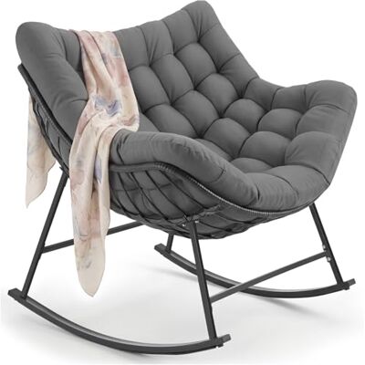 tectake ® Fauteuil à Bascule 93x99.5x89 cm, Rembourrage épais avec Motif matelassé, Résistant aux intempéries, Max. 120kg, Structure en Acier, Assise en rotin tressé, Rocking Chair Gris Anthracite - Publicité tectake ® Fauteuil à Bascule 93x99.5x89 cm, Rembourrage épais avec Motif matelassé, Résistant aux intempéries, Max. 120kg, Structure en Acier, Assise en rotin tressé, Rocking Chair Gris Anthracite - Publicité