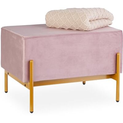 Relaxdays Banquette en Velours, Pieds en métal, HxLxP : 40x60x43 cm, Banc rembourré, Chambre, Salon, Rose - Publicité Relaxdays Banquette en Velours, Pieds en métal, HxLxP : 40x60x43 cm, Banc rembourré, Chambre, Salon, Rose - Publicité