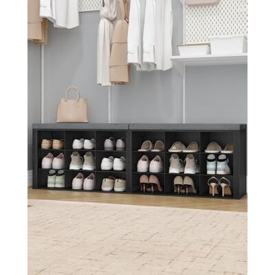 Hzuaneri Banc à Chaussures, Support à Chaussures avec Siège, Banc avec Rangement, Coussin, 18 Compartiments, pour Salon, Couloir, Chambre, 30 x 150 x 48 cm, Noir-Gris Foncé SB25704GY - Publicité Hzuaneri Banc à Chaussures, Support à Chaussures avec Siège, Banc avec Rangement, Coussin, 18 Compartiments, pour Salon, Couloir, Chambre, 30 x 150 x 48 cm, Noir-Gris Foncé SB25704GY - Publicité
