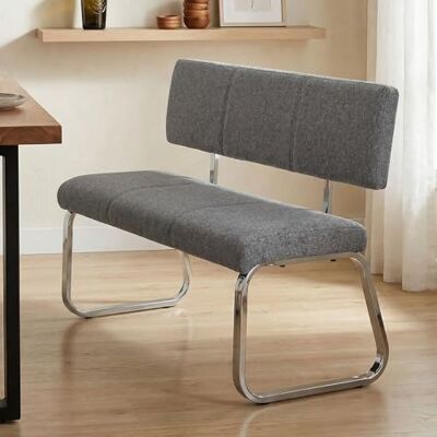 IDIMEX Banc Design Vilas siège avec 3 Places, Banquette au piètement chromé et Dossier au revêtement en Tissu Gris - Publicité IDIMEX Banc Design Vilas siège avec 3 Places, Banquette au piètement chromé et Dossier au revêtement en Tissu Gris - Publicité