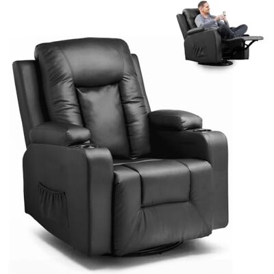 GTPLAYER Fauteuil De Relaxation avec Dossier Réglable et Repose-Pieds, Pivotant À 360° en PU, Porte-Gobelets Et Poches Latérales, Fauteuil Inclinable pour TV, Fauteuil De Lecture pour Chambre, Noir - Publicité GTPLAYER Fauteuil De Relaxation avec Dossier Réglable et Repose-Pieds, Pivotant À 360° en PU, Porte-Gobelets Et Poches Latérales, Fauteuil Inclinable pour TV, Fauteuil De Lecture pour Chambre, Noir - Publicité