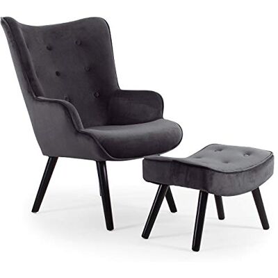 Menzzo Fauteuil + Pouf Scandinave LYLOU – Velours Noir – Siège Confortable avec Dossier Haut + Repose‑Pieds – Style Nordique Moderne - Publicité Menzzo Fauteuil + Pouf Scandinave LYLOU – Velours Noir – Siège Confortable avec Dossier Haut + Repose‑Pieds – Style Nordique Moderne - Publicité