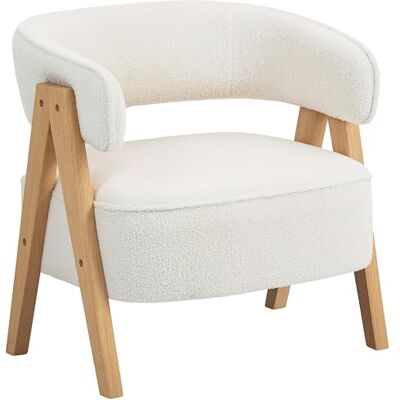 HOMCOM Fauteuil de Salon en Tissu Bouclette, Chaise rembourrée, Assise Large, Dossier Ergonomique, accoudoirs, Pieds en Bois Massif et Structure en Acier, Fauteuil de Chambre, Salon, Bureau, Blanc - Publicité HOMCOM Fauteuil de Salon en Tissu Bouclette, Chaise rembourrée, Assise Large, Dossier Ergonomique, accoudoirs, Pieds en Bois Massif et Structure en Acier, Fauteuil de Chambre, Salon, Bureau, Blanc - Publicité