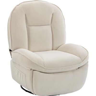 HOMCOM Fauteuil inclinable en chenille, fauteuil de relaxation pivotant à 360° avec repose-pieds, assise large, dossier épais, poches latérales, poignée de tirage, pour salon bureau home cinéma, crème - Publicité HOMCOM Fauteuil inclinable en chenille, fauteuil de relaxation pivotant à 360° avec repose-pieds, assise large, dossier épais, poches latérales, poignée de tirage, pour salon bureau home cinéma, crème - Publicité