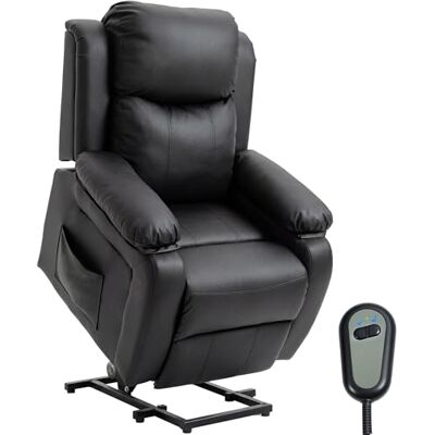 HOMCOM Fauteuil releveur électrique, Fauteuil Relax électrique avec Repose-Pied, Dossier inclinable, télécommande et Poches latérales, revêtement en PU, pour Personnes âgées, Noir - Publicité HOMCOM Fauteuil releveur électrique, Fauteuil Relax électrique avec Repose-Pied, Dossier inclinable, télécommande et Poches latérales, revêtement en PU, pour Personnes âgées, Noir - Publicité
