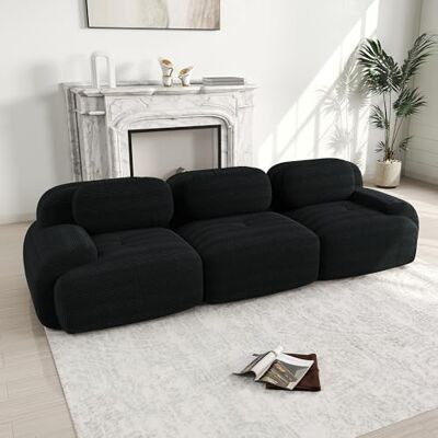 VILUXE Canapé 3 places en velours côtelé sans cadre noir Canapé modulaire avec tabouret, tissu velours côtelé mousse 32D, salon, chambre à coucher, home cinéma, familles et invités - Publicité VILUXE Canapé 3 places en velours côtelé sans cadre noir Canapé modulaire avec tabouret, tissu velours côtelé mousse 32D, salon, chambre à coucher, home cinéma, familles et invités - Publicité