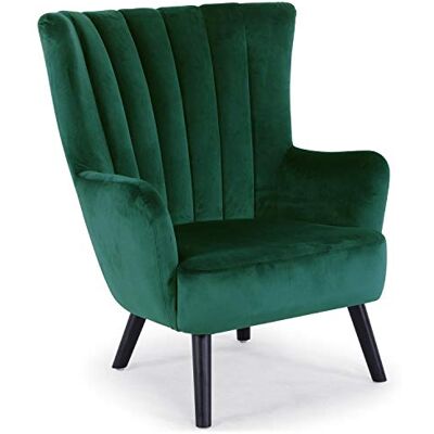 Menzzo Fauteuil scandinave Vidal Velours Vert Doux, Dossier matelassé Confortable, Pieds en Bois Naturel Style rétro‑Moderne - Publicité Menzzo Fauteuil scandinave Vidal Velours Vert Doux, Dossier matelassé Confortable, Pieds en Bois Naturel Style rétro‑Moderne - Publicité