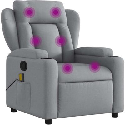 vidaXL Fauteuil de Massage Inclinable, Chaise de Relaxation avec Porte-gobelets, Siège avec Dossier et Accoudoirs Salon, Moderne, Gris Clair Tissu - Publicité vidaXL Fauteuil de Massage Inclinable, Chaise de Relaxation avec Porte-gobelets, Siège avec Dossier et Accoudoirs Salon, Moderne, Gris Clair Tissu - Publicité