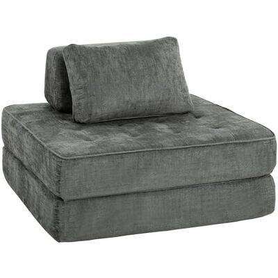 HOMCOM Canapé-Lit Pliant 2 en 1 Chauffeuse 1 Place Convertible en Chenille Matelas Pliable Coussin Épais Dossier et Oreiller Entièrement Compressé Aucun Assemblage Requis pour Salon Chambre Gris - Publicité HOMCOM Canapé-Lit Pliant 2 en 1 Chauffeuse 1 Place Convertible en Chenille Matelas Pliable Coussin Épais Dossier et Oreiller Entièrement Compressé Aucun Assemblage Requis pour Salon Chambre Gris - Publicité