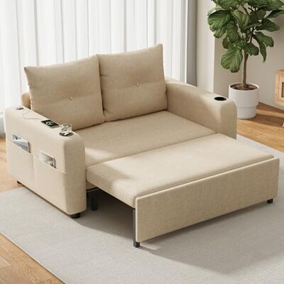 Merax Canapé-lit 2 places 131 x 187 x 94 cm Petit canapé Avec fonction de couchage Canapé convertible 3 en 1 avec porte-gobelet, port USB et poches latérales Tissu en lin Beige - Publicité Merax Canapé-lit 2 places 131 x 187 x 94 cm Petit canapé Avec fonction de couchage Canapé convertible 3 en 1 avec porte-gobelet, port USB et poches latérales Tissu en lin Beige - Publicité