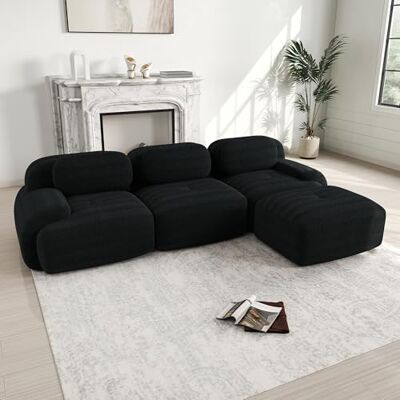 VILUXE Canapé 3 places avec tabouret en velours côtelé noir Canapé modulaire avec tabouret, tissu velours côtelé mousse 32D, salon, chambre à coucher, home cinéma, familles et invités - Publicité VILUXE Canapé 3 places avec tabouret en velours côtelé noir Canapé modulaire avec tabouret, tissu velours côtelé mousse 32D, salon, chambre à coucher, home cinéma, familles et invités - Publicité