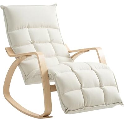 HOMCOM Fauteuil à Bascule avec Repose-Pieds Ajustable, Fauteuil Allaitement capitonné, Rocking Chair en Tissu Lin avec Pieds en Bois de Bouleau, pour Chambre, Salon, 67 x 106-123 x 92 cm, crème - Publicité HOMCOM Fauteuil à Bascule avec Repose-Pieds Ajustable, Fauteuil Allaitement capitonné, Rocking Chair en Tissu Lin avec Pieds en Bois de Bouleau, pour Chambre, Salon, 67 x 106-123 x 92 cm, crème - Publicité
